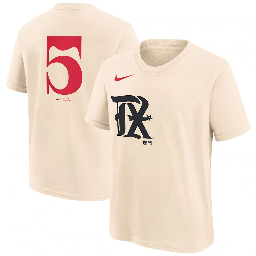 Texas Rangers Blank Youth Cream 2023 City Connect Peagle Logo T-Shirt ...